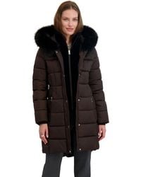 Tahari - Mid-length Quilted Puffer Coat- Attached Hood - Lyst
