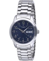 Timex - Tone Case Blue Dial With Silver-tone Stainless Steel Expansion - Lyst
