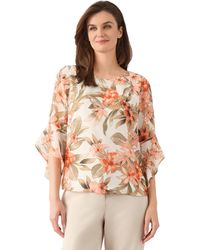 Kasper - 3/4 Ruffle Sleeve Printed Chiffon Top - Lyst