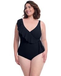 Gottex - 's Tutti Frutti D-cup V-neck With Frill Tankini Swim Top With Soft Cups And Adjustable Straps Black - Lyst