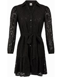Anne Klein - Long Sleeve Tiered Lace Shirt Dress Black - Lyst