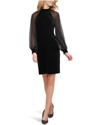 Calvin Klein - Long Chiffon Sleeve High Neck Velvet Sheath Dress - Lyst