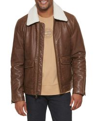 Tommy Hilfiger - Faux Leather Moto With Sherpa Collar - Lyst