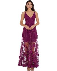 Dress the Population - S Embellished Plunging Gown Sleeveless Floral Long Dress - Lyst