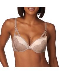 Maidenform - Love The Lift Plunge Pu Lace Demi Bra Evening Blush/cream 38b - Lyst