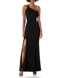 Dress the Population - Amy One Shoulder Crepe Gown With Slit Long Dress Dress - Lyst