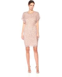 sequin beaded cocktail dress with flutter sleeves and scallop trim