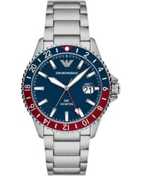 Emporio Armani - Gmt Dual Time Silver Stainless Steel Bracelet Watch - Lyst