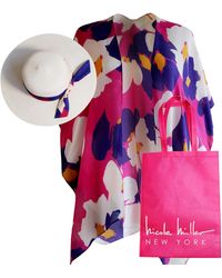 Nicole Miller - Straw Sun Hats Kimono Beach Cover Ups For And Travel Tote Matching For Packable Foldable - Lyst