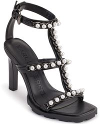 Karl Lagerfeld - Paris Midge T-strap Studded Heel Sandal Heeled - Lyst