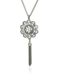 Lucky Brand - Silver-tone Floral Tassel Long Length Pendant Necklace - Lyst