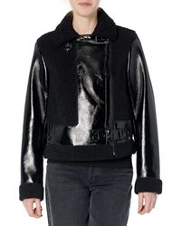 Andrew Marc - Marc New York By Moto Faux Patent Leather With Mixed Media Detail Jacket - Lyst