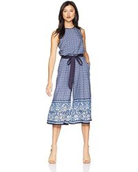 Vince Camuto Patterned Sleeveless Cropped Jumpsuit - Blue