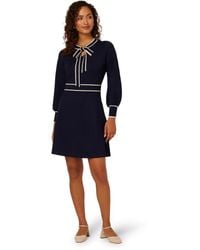 Adrianna Papell - Tie Neck Tipped Fit And Flare Knee Length Sweater Dress - Lyst