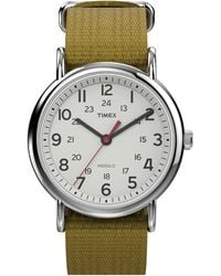 Timex - Tone Case White Dial With Olive Fabric Slip-thru - Lyst
