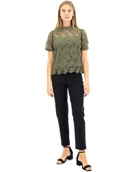 Nanette Lepore - Short Sleeve Mockneck Embroidered Lace Top With Exposed Zipper - Lyst