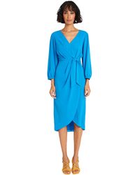 Maggy London - Long Sleeve V-neck Faux Wrap Crepe Dress Event Party Occasion Guest Of - Lyst