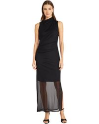 Donna Morgan - Side Pleat Maxi Dress With Gathered Neck And Asymmetric Shoulders - Lyst