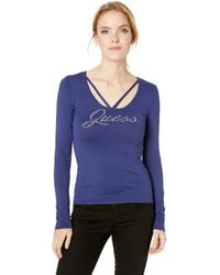 GUESS Womens Long Sleeve Holly Pearl Logo Sweater