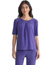 Kasper - Plus Size Pleated Neck Short Sleeve Top - Lyst