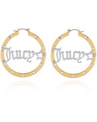 Juicy Couture - Two-tone Hoops Adorned With Crystal Glass Stone Earrings - Lyst