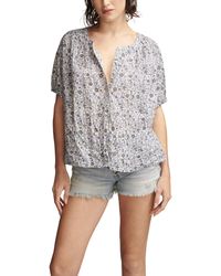 Lucky Brand - Printed Smocked Shoulder Blouse - Lyst