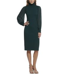 Vince Camuto - Knit Turtleneck Sheath Dress With Chiffon Long Sleeves - Lyst