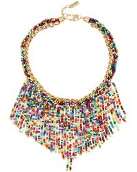 Jessica Simpson Woven Beaded Fringe Statement Necklace - Multicolor
