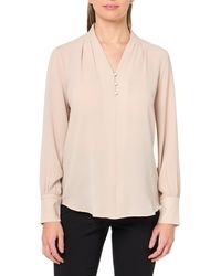Adrianna Papell - Solid Long Sleeve Blouse - Lyst