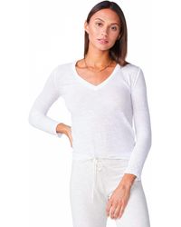 Monrow - Textured Tri-blend Fitted Long Sleeve V-neck T-shirt - Lyst