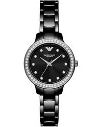 Emporio Armani - Three-hand Black Ceramic Bracelet Watch - Lyst