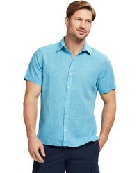 Izod - Linen Button Down Short Sleeve Shirt - Lyst