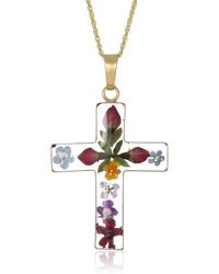 Amazon Essentials - 14k Gold Over Sterling Silver Pressed Flower Multi-colored Cross Pendant Necklace - Lyst