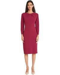 Maggy London - Long Sleeve Tucked Jewel Neck Sheath Career Office Wear Work Dress - Lyst