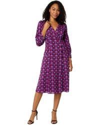 Maggy London - Long Sleeve V-neck Fit And Flare Midi Dress - Lyst
