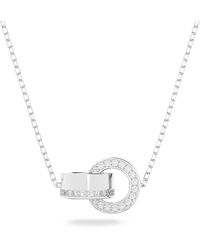 Swarovski - Hollow Necklace With Interlocking Circle Motif In Rhodium-finish Metal And White Crystal Pavé On Rhodium Finish Chain - Lyst