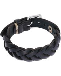 Fossil - Stainless Steel & Leather Navy Blue Braided Leather Bracelet - Lyst