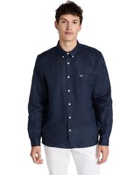 Lacoste - Long Sleeve Regular Fit Linen Button-down With Front Pocket - Lyst