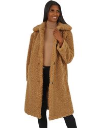 Kensie Faux Fur Single Breasted Long Length Coat - Brown