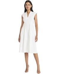 Maggy London - Elegant V-neck Cap Sleeve Fit And Flare Midi Pleated Waist With Back Zipper-stretch Poplin Dress - Lyst