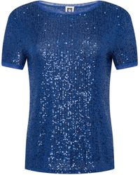 Anne Klein - Sequin Mesh W Triple Mesh Ss Banded Tee - Lyst