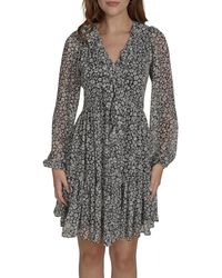 Tommy Hilfiger - Long Sleeved Vneck Ruffle Shift Dress - Lyst