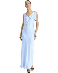 Maggy London - V-neck Formal Evening Gown With Bow Detail-sleeveless Open Back Pearlescent Satin Special Occasion Dress - Lyst
