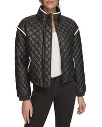 Andrew Marc - Faux Leather Quilted Bomber Jacket With Contrast Trim - Lyst