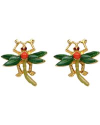 Ben-Amun - 24k Gold Plated Made In New York Statement Bug Bee Dragon Fly Moth Color Enamel Stud Clip On Earrings Vintage Antique - Lyst