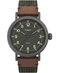 Timex - 40 Mm Standard 3-hand Low Lead Brass Case Two-piece Quick Release Gunmetal/green/green One Size - Lyst
