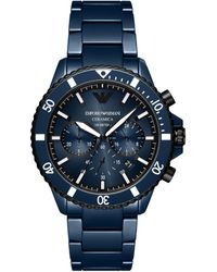 Emporio Armani - Chronograph Blue Ceramic Bracelet Watch - Lyst