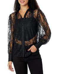Guess - Long Sleeve Lita Lace Button Up Top - Lyst