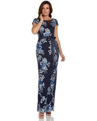 Adrianna Papell - Short Sleeve Embroidered Floral Column Gown - Lyst