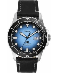 Fossil - Blue Quartz Stainless Steel And Leather Three-hand Watch - Lyst